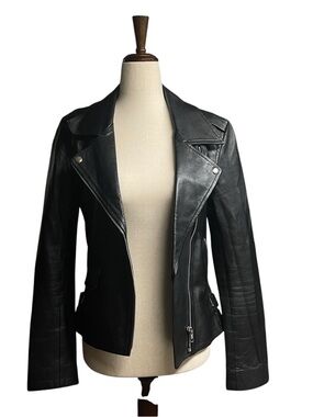 The Bali Tailor The Stevie Biker Black Leather Moto Jacket Size M